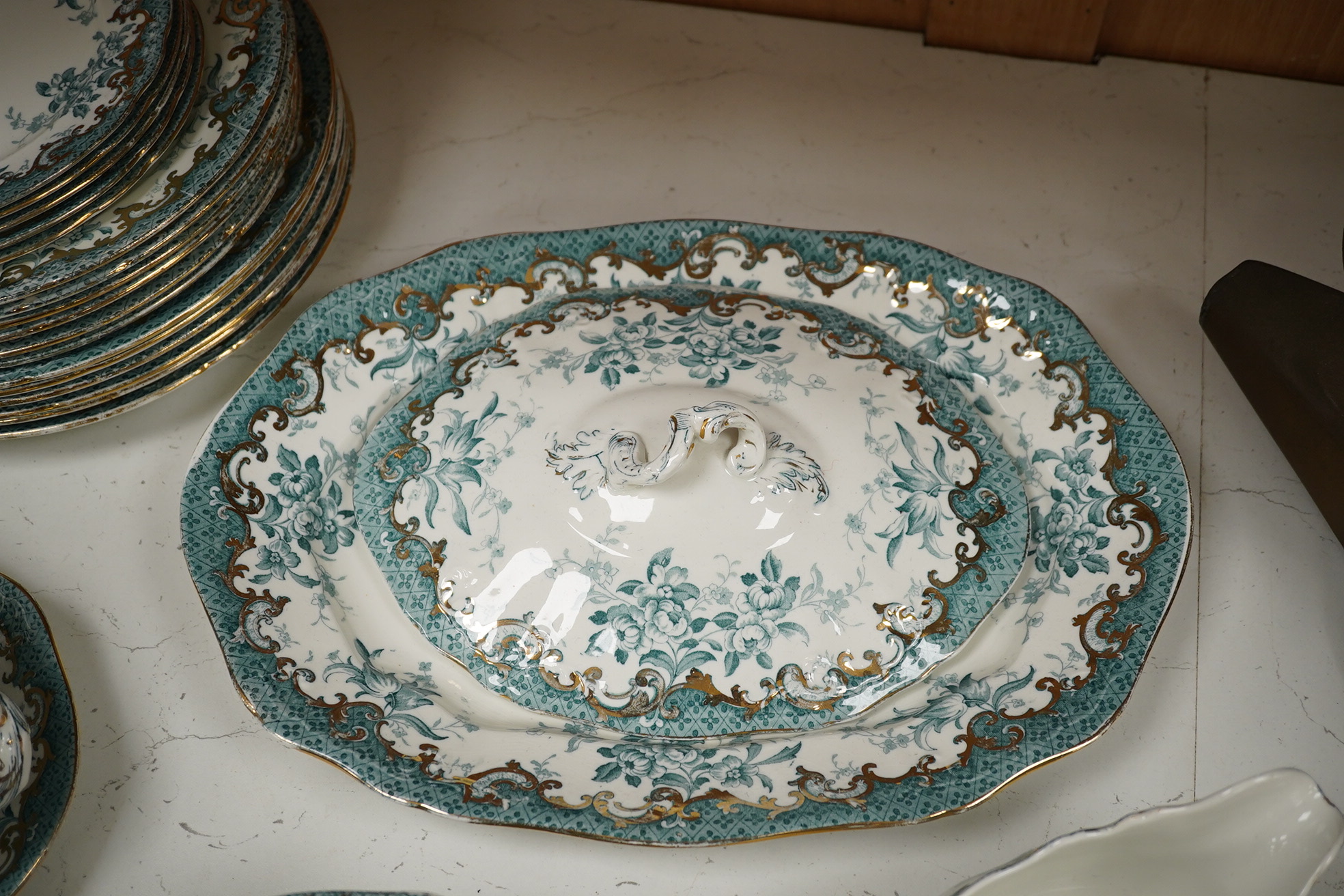 A Staffordshire pottery ‘’Haddon’’ pattern part dinner service. Condition - fair to good